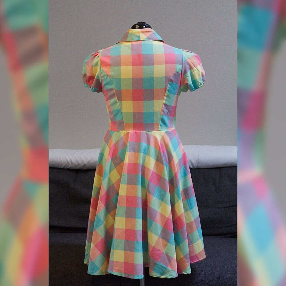 1950s Style Pastel Plaid Swing Dress with Cap Sleeve XL - Picture 4 of 12